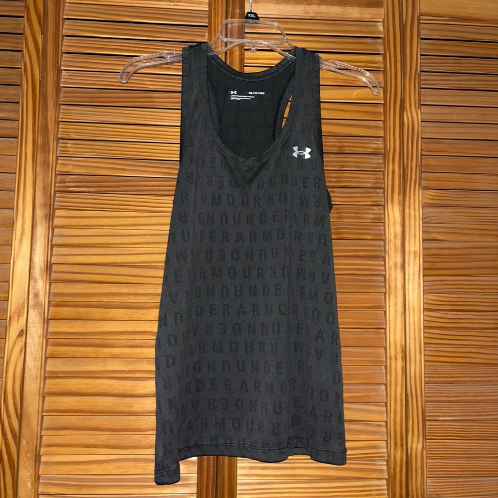 Under Armour Black Loose‎ Velocity Wordmark Jacquard Racerback Tank Top Size XS